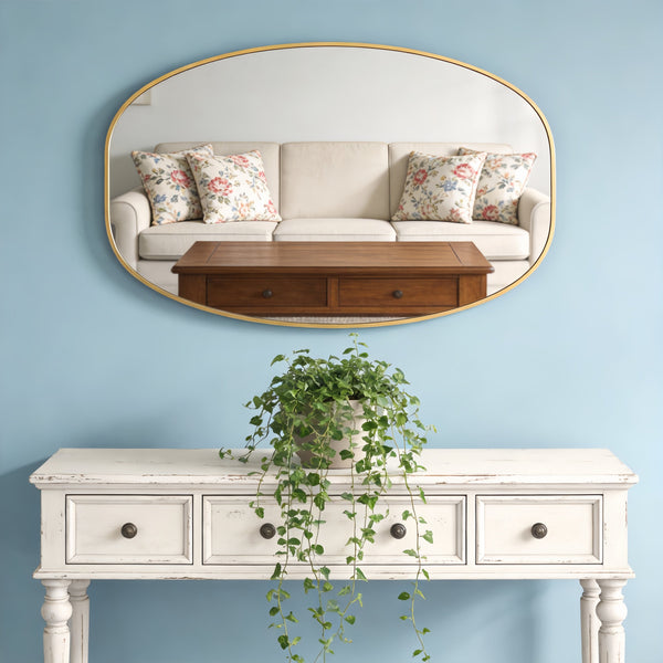 English Elm 24x36 Matte Metal Framed Oval Wall Mirror with Hd Glass for Bath or Entryway Gold W2203P474695