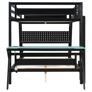 English Elm Full Size Gaming Bunk Bed with Dual Desks Usb Charging Ports and Pegboard Storage Blue LT000274AAC
