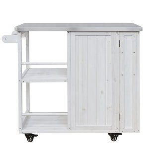 English Elm Foldable Outdoor Kitchen Cart with Stainless Worktop Fir Wood Frame and Lockable Wheels White N719P380278K