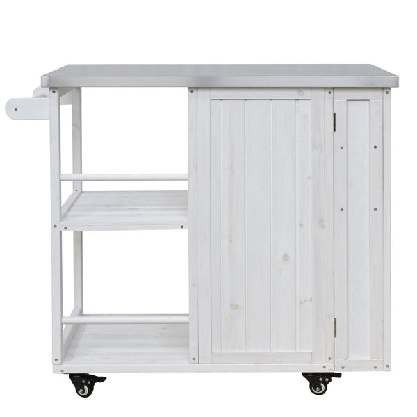 English Elm Foldable Outdoor Kitchen Cart with Stainless Worktop Fir Wood Frame and Lockable Wheels White N719P380278K