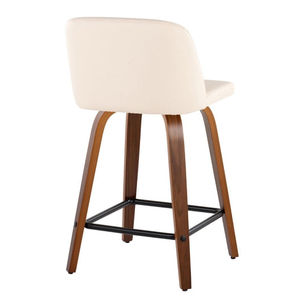 English Elm Toriano 24" Mid-Century Modern Swivel Counter Stool Set Of 2 In Walnut & Cream Faux Leather Comfort B202S00141-GIGA