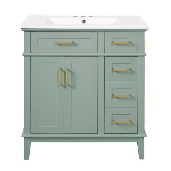 English Elm 30" Freestanding Bathroom Vanity Ceramic Sink Soft Close Cabinet Gray Wood Frame Light Green N729P427118F