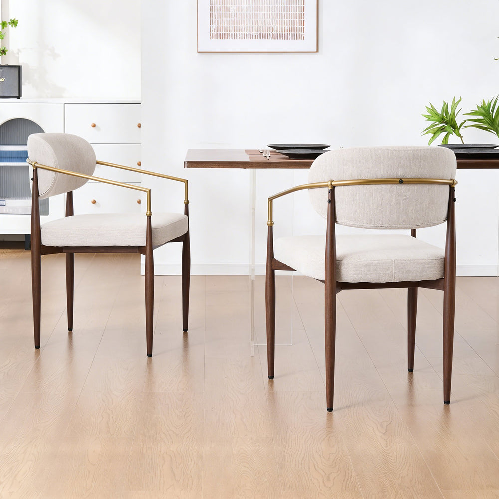 English Elm Fabric Upholstered Dining Chairs Glam Set of Two with Gold Accents Iron Frame N768P379506W