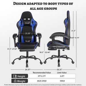 English Elm Deepfurniture Racing Style Gaming Chair Pu Leather Massage Lumbar Footrest Home Office W3860P428603