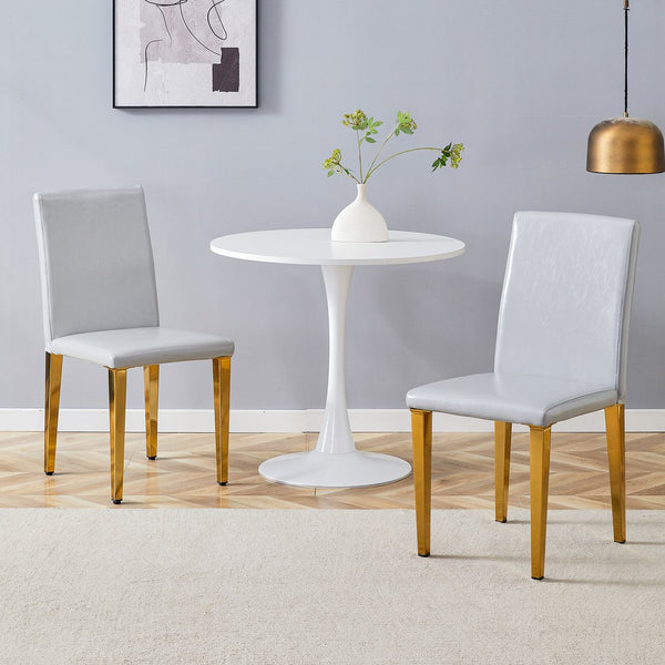 English Elm Two Linen-Cotton Dining Chairs with Sturdy Metal Legs, Breathable Upholstery and Anti-Slip Feet for Comfort and Stability Gold,Light Gray W1151P269060