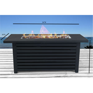 English Elm Steel 57" Rectangular Propane/Natural Gas Fire Pit Table with Lid, 8-Hour Burn, Stones & Cover B120P198410