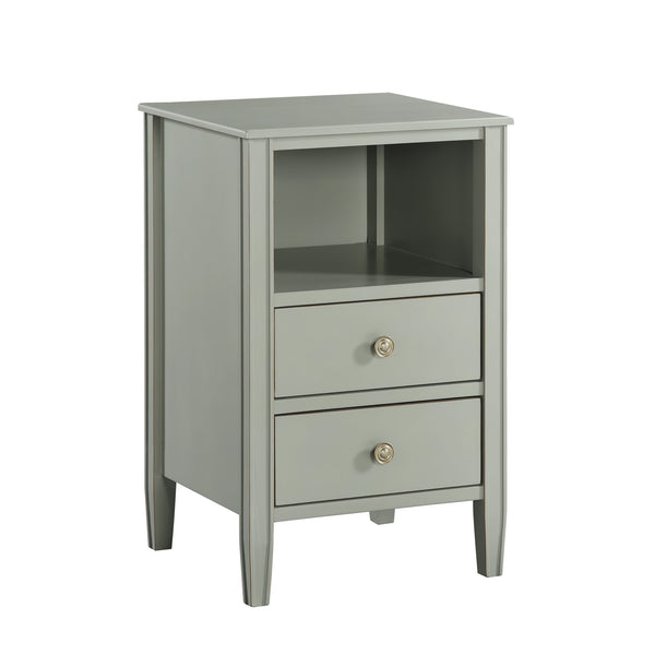 English Elm Winston 2-Drawer Storage Nightstand with Brushed Gold Knobs, Open Shelf, Fluted Legs, No Assembly Antique Grey B050P376956