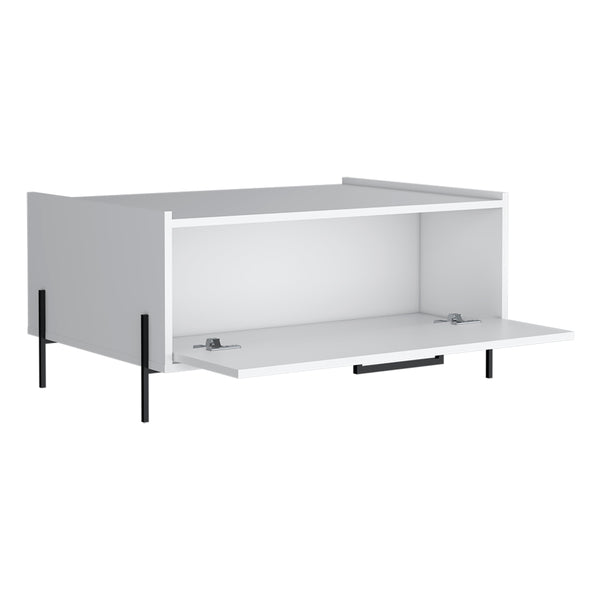 English Elm Coffee Table Narka White with Spacious Storage Compartment & Black Metal Legs, Modern Durable Design B092P245916