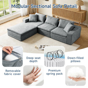 English Elm Cloud Couch Modular 4 Seater Sofa with Washable Linen and Pocket Spring Cushions Dark Gray W1765S00142