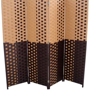 English Elm 70.75" Handcrafted 4-Panel Room Divider with Paper Straw Weave, Espresso/Brown, Privacy & Texture B072115945