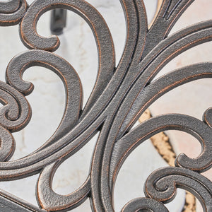 English Elm Vigo Cast Aluminum Outdoor Dining Chairs Ornate Scrollwork Bronze Patio Set of 2 N776P381203C