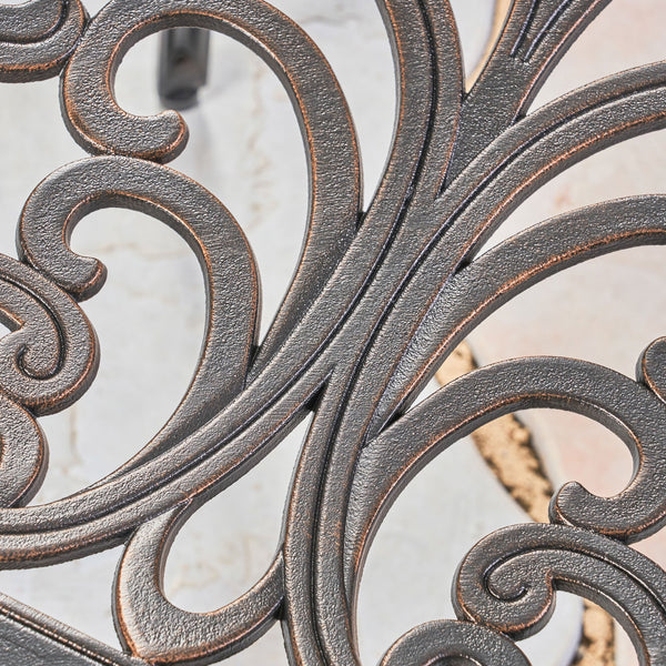 English Elm Vigo Cast Aluminum Outdoor Dining Chairs Ornate Scrollwork Bronze Patio Set of 2 N776P381203C