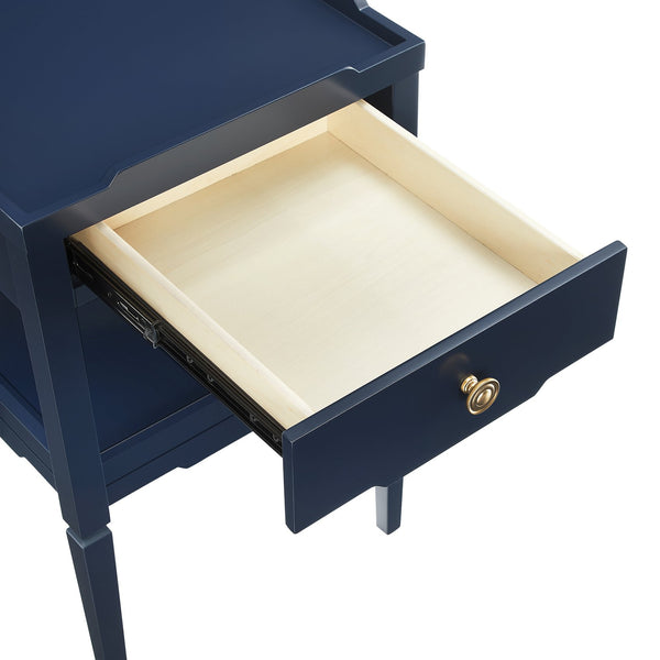 English Elm Foley Midnight Blue 1-Drawer Nightstand with Gold Pull, Tapered Legs, Lower Shelf & Smooth Glides B050P376967