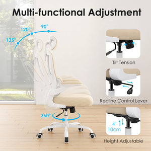 English Elm Ergonomic Mesh High Back Desk Chair with Lumbar Support Flip up Arms and Headrest Khaki,White T3623P434272