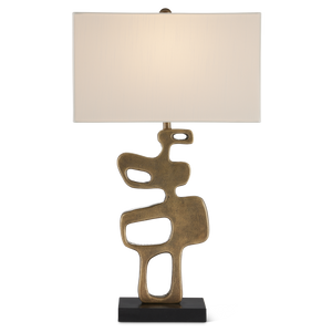 Mithra Brass Table Lamp - Contemporary Brutalist Design with Antique Finish & Off-White Shade