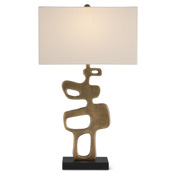 Mithra Brass Table Lamp - Contemporary Brutalist Design with Antique Finish & Off-White Shade