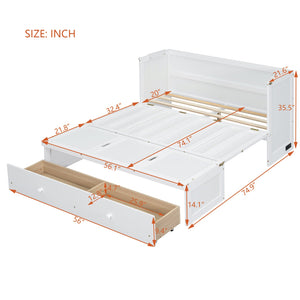 English Elm Full Size Wall Murphy Bed Cabinet with Storage Drawer and Built-in Usb Charging White N708P205903K