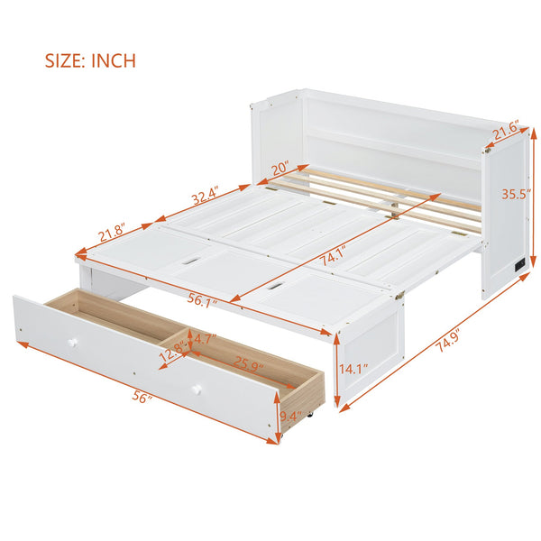 English Elm Full Size Wall Murphy Bed Cabinet with Storage Drawer and Built-in Usb Charging White N708P205903K
