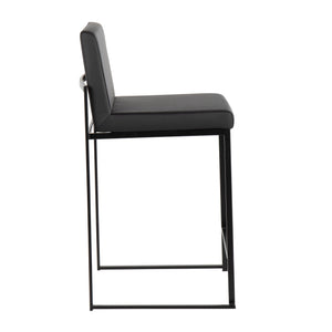 English Elm Fuji 26" Modern High Back Counter Stool Set Of 3 In Black Steel & Faux Leather For Stylish Dining B202P221975