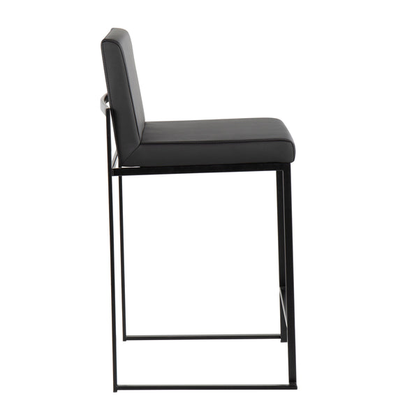English Elm Fuji 26" Modern High Back Counter Stool Set Of 3 In Black Steel & Faux Leather For Stylish Dining B202P221975