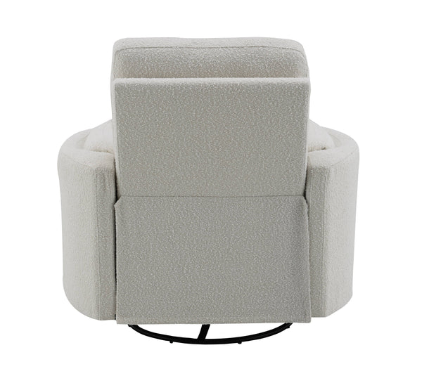 English Elm Sagen Beige Boucle Glider Recliner with Swivel and Pocket Coil Comfort, Compact 9" Wall Clearance B2726P241795