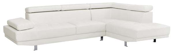 English Elm Riveredge Modern Right-Facing Chaise Sectional with Adjustable Arm & Headrest, Chrome Legs, PU Comfort White 21 L x 76 W x 34 H B078S00401