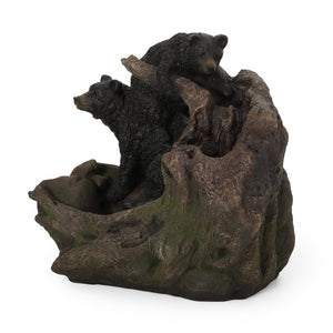 English Elm Christopher Knight Home® - 22.0" Weather-Resistant DATONA Fountain with Bears on Log, Underwater Lights & Pump for Patio Serenity 71778.00LBLK