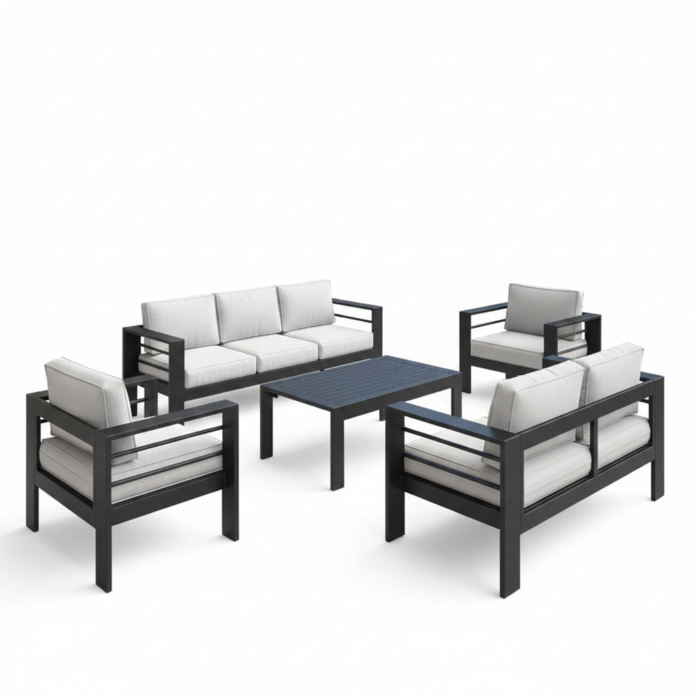 English Elm All-weather 5-piece Outdoor Conversation Set with Iron Frame and Olefin Cushions Light Gray B082S00109
