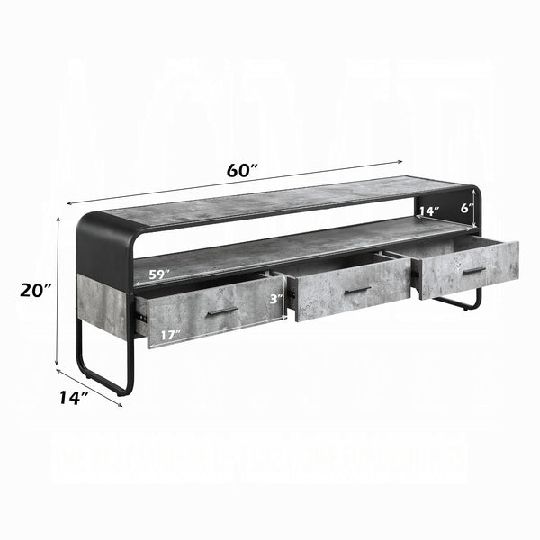 English Elm Modern Sleek TV Stand with Faux Concrete Top and Open Shelf Storage Minimalist Frame for Living Room Decor and Media Organization Black,Gray 17 L x 62.5 W x 11.5 H B2741P337175