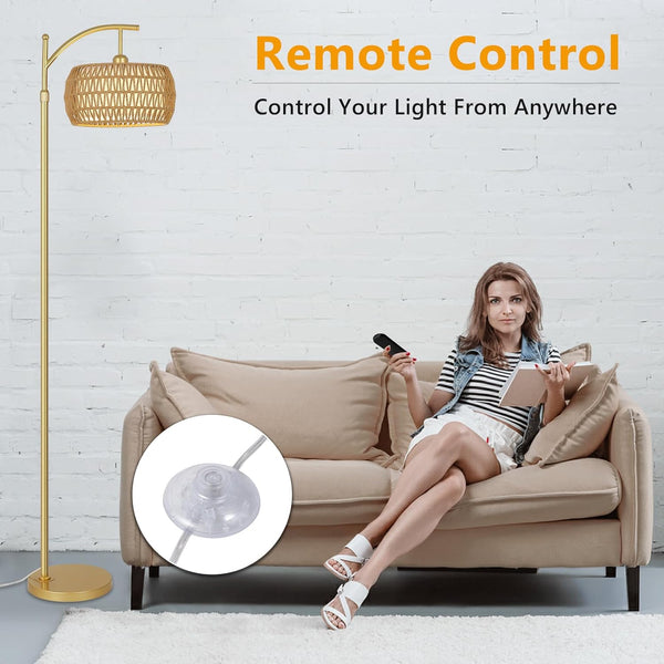 English Elm Arc Floor Lamp With Remote Control, Adjustable Height & Dimmable Led For Cozy Farmhouse Decor W2738P185404
