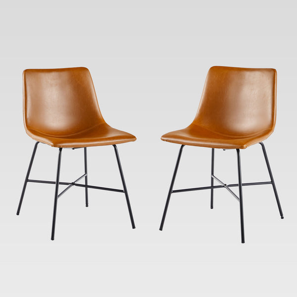 Upholstered Dining Chair with Metal X Base - Set of 2 Whiskey Brown XUMD1EWB Walker Edison