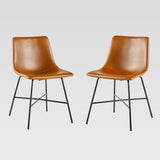 Upholstered Dining Chair with Metal X Base - Set of 2 Whiskey Brown XUMD1EWB Walker Edison