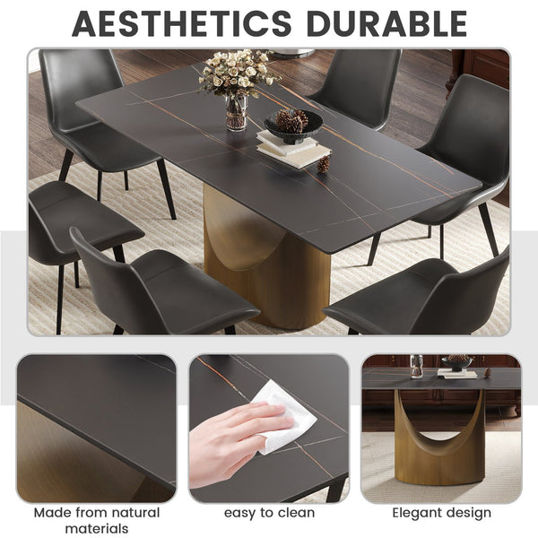 English Elm 63" Modern Artificial Stone Dining Table With Bronze Iron Legs - Seats 6-8, Durable & Stylish! W1535S00552