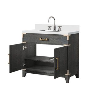 English Elm Black Oak Single Bath Vanity With Cultured Marble Top, Chrome Faucet, Soft-Close Doors & Storage B2731P260919