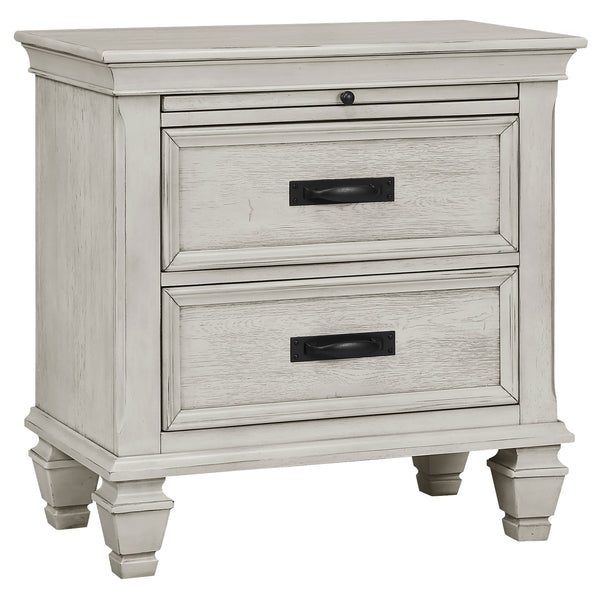 English Elm Piero Wire-brushed Oak Veneer Queen Bedroom Set with Louvered Panels Coastal Style B062S00765