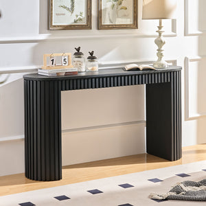English Elm 59.05'' Matte Finish Console Table Curved Top Striped Legs Slim Entryway Foyer Black W876P439956