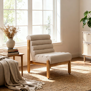English Elm Fluffy Shearling Accent Chair Plush Tiered Back Solid Wood Frame Cozy Reading Nook Beige+Natural N767P366257E