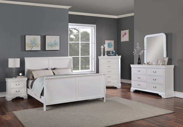 English Elm Modern French Inspired Queen Sleigh Bed White Wood Frame Curved Headboard Footboard B011S01137