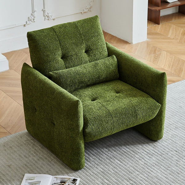 English Elm Ergonomic Tufted Velvet Accent Chair Solid Wood Frame with Lumbar Support Compact Seating Green W1765P366980