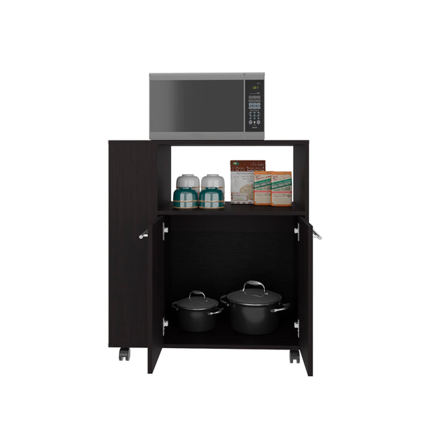 English Elm Bethesda Kitchen Cart Black - Engineered Wood Mobile Storage with Open Shelf & Double-Door Cabinet, Durable Finish B092P286118