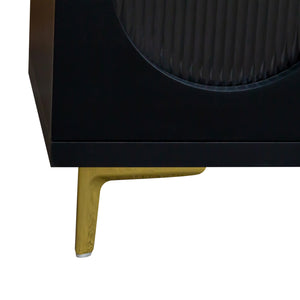 English Elm Wood Extendable TV Stand with Retractable Cabinet and Ample Storage for Living Room Media Centers Black W331S00178