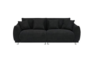English Elm 86.6 Inch Teddy Fleece Three-seat Sofa with Silver Legs and Four Plush Pillows Black W1658S00158