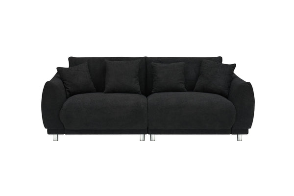 English Elm 86.6 Inch Teddy Fleece Three-seat Sofa with Silver Legs and Four Plush Pillows Black W1658S00158