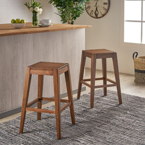 Christopher Knight Home® - Noble House - Farmhouse 26" Wooden Counter Stool, Walnut Finish - Set of 2