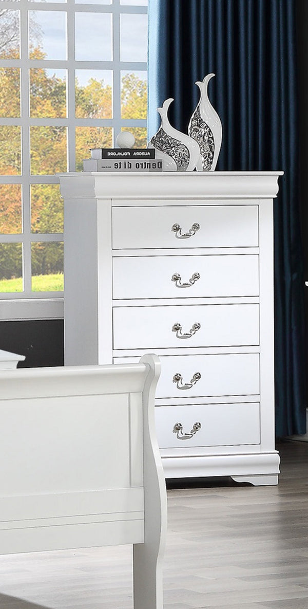 English Elm 1pc White Finish Five-Drawer Chest Louis Philip Style — Solid Wood, Sleek Contemporary Design With Ample Storage Space B011P193097