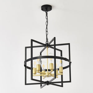 English Elm 6-light Tiered Lantern Chandelier Metal Industrial Farmhouse Pendant for Foyer Dining W5008P464267
