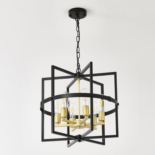 English Elm 6-light Tiered Lantern Chandelier Metal Industrial Farmhouse Pendant for Foyer Dining W5008P464267