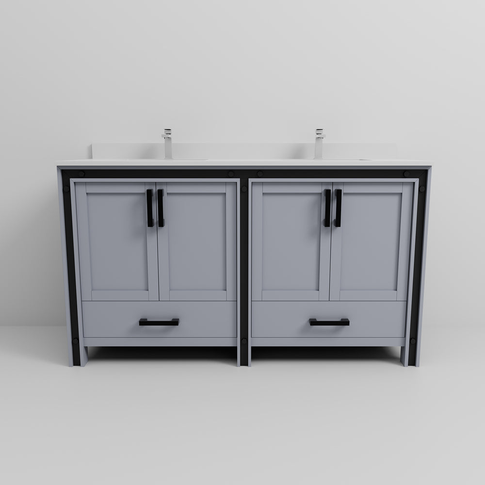 English Elm Dark Grey Double Bath Vanity With White Quartz Top & Faucet Set - Stylish Storage & Soft-Close Design B2731P260621