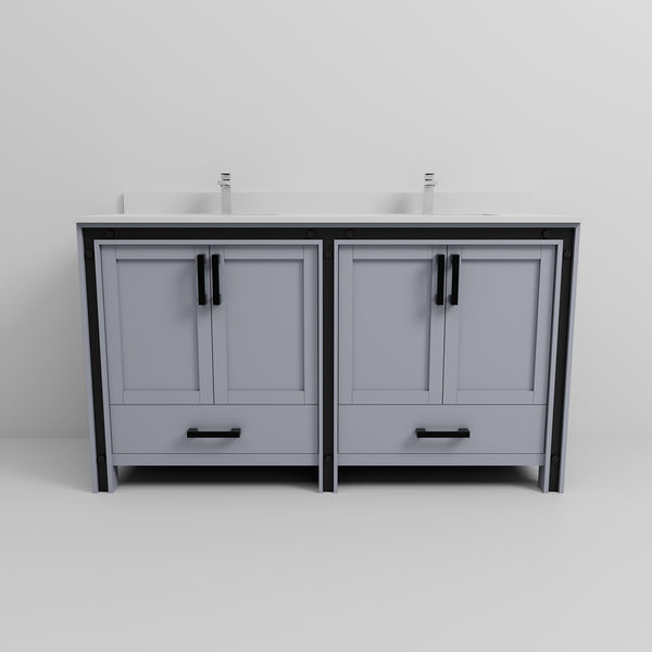 English Elm Dark Grey Double Bath Vanity With White Quartz Top & Faucet Set - Stylish Storage & Soft-Close Design B2731P260621