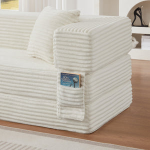 English Elm Modern Cord Fabric Convertible Sofa Sleeper Low Profile Square Frame for Apartments White W3396P439850
